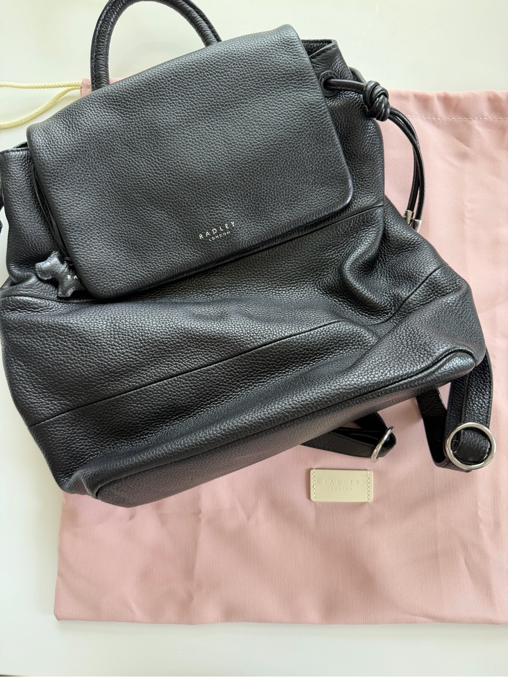 RADLEY LONDON Black Pebbled Leather Flap Backpack - Picture 3 of 7